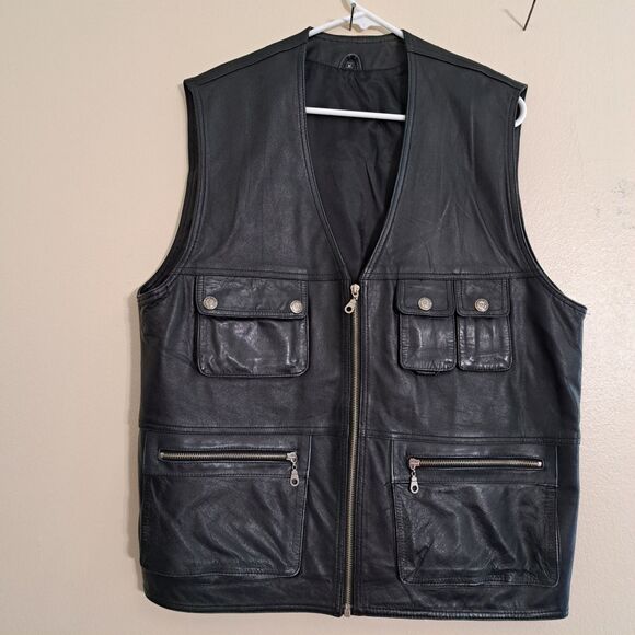 Unbranded Other - Men's Black Leather Zip Front Vest - Classic Utility Style